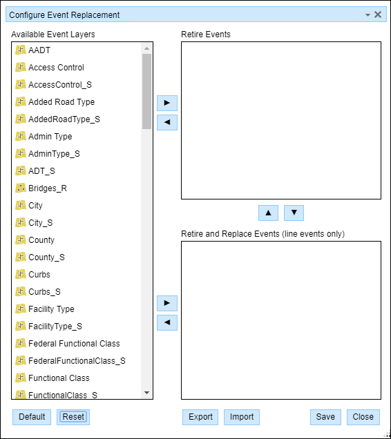 Opening the Configure Event Replacement widget