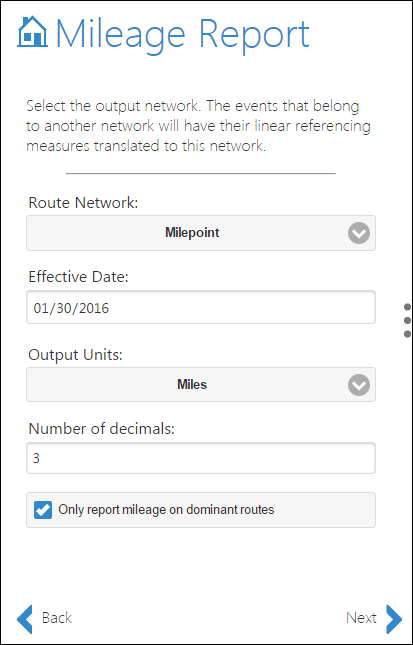 Calculating mileages for dominant routes